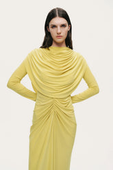 Draped Cowl-Front Column Dress